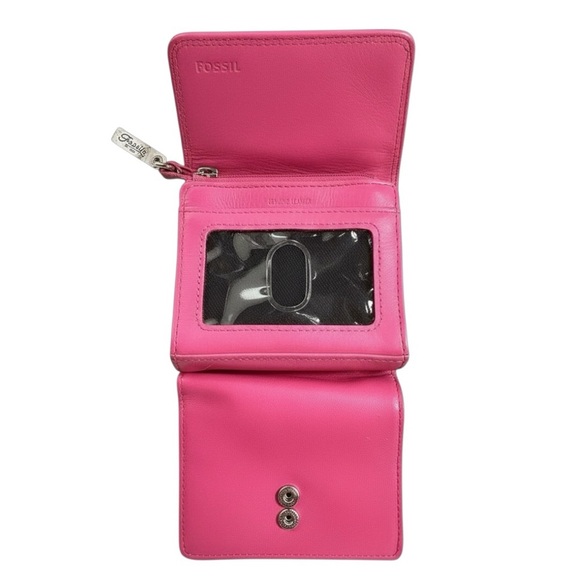 FOSSIL Genuine Leather Mini Bifold Silver Snap Wallet in Fuchsia - Vintage; EUC - Picture 2 of 8